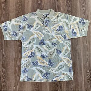 Vintage Tommy Bahama Green Floral Short Sleeve Polo Shirt Size Small